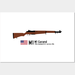 M1 Garand 1936 standard U.S. service rifle historical U.S. weapon black Posters and Art